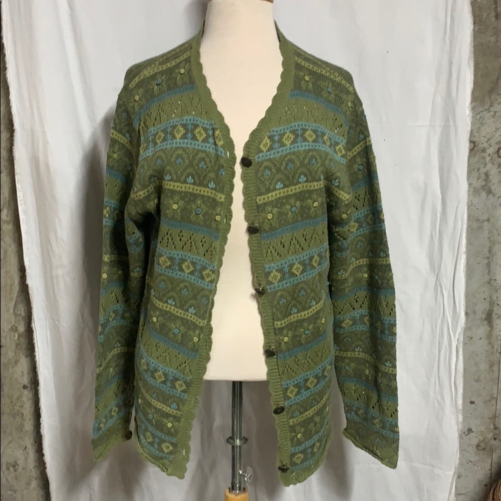 Green and blue cardigan